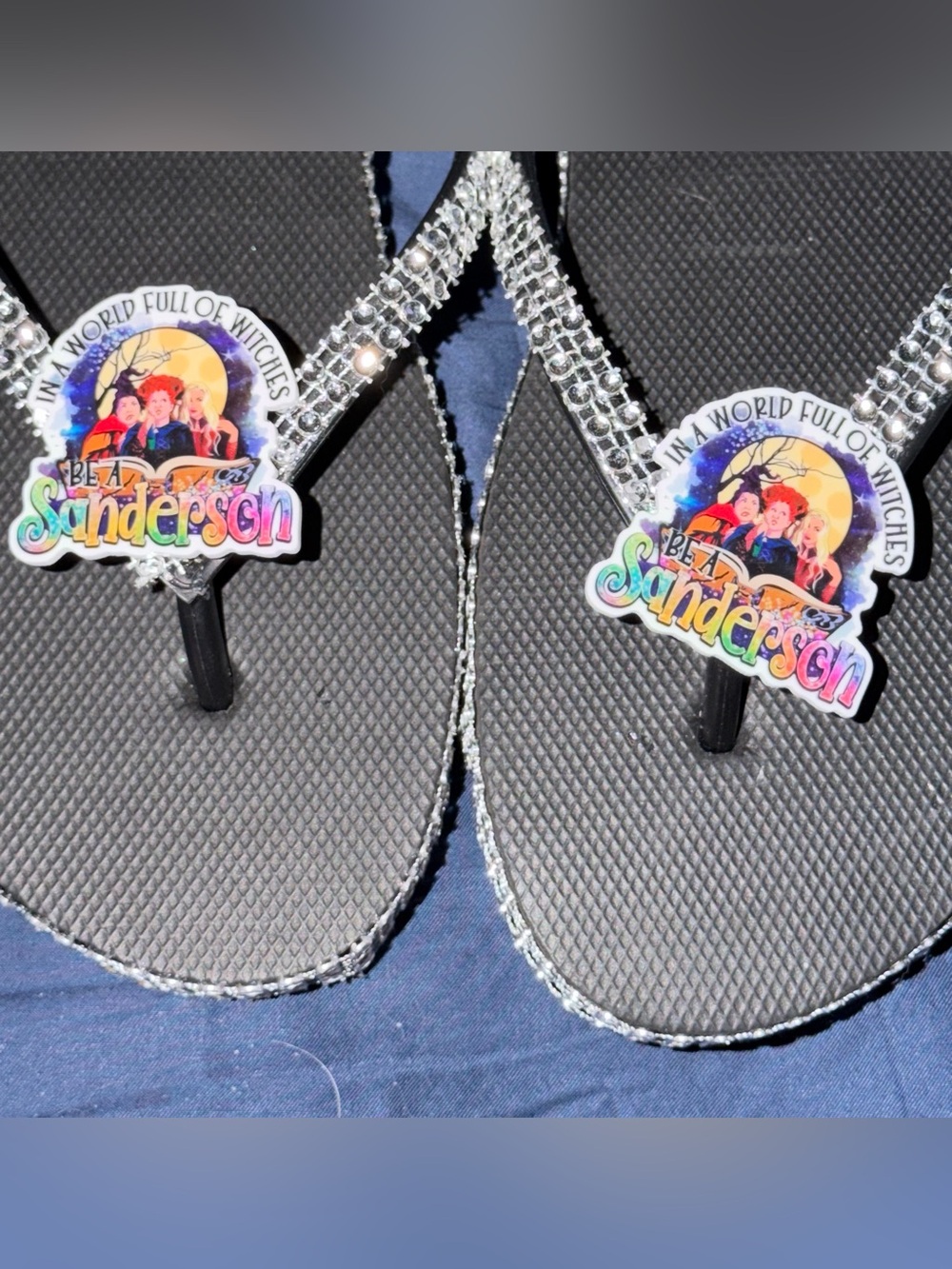 Black Be a Sanderson Rhinestone Flip Flops